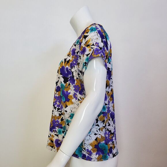 Vintage 80s Impressions Purple Floral Blouse - Picture 2 of 6